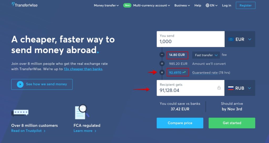 Pinigų pervedimas naudojant „TransferWise“ - pinigų siuntimas į užsienį - Rusija